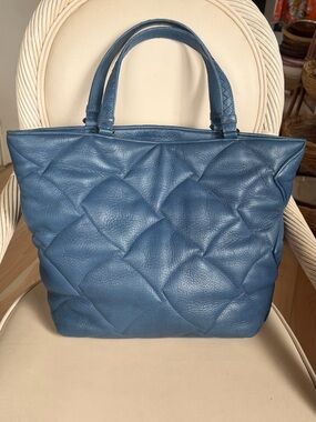 BOTTEGA VENETA Padded Grained Leather Cornflowerblue Sturdy Large Shopper Tote!